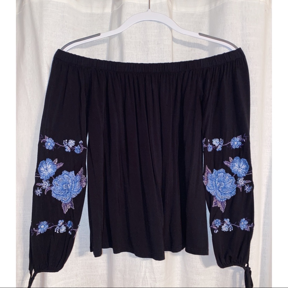 Floral embroidered off the shoulder top